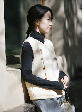 24QDA-150【朝与暮】前世今生复古新中式圆领偏襟无袖提花马夹