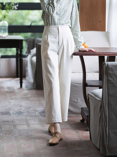 自然腰休闲简约长裤直筒