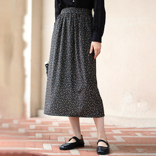 浅风花漾 前世今生复古文艺碎花压褶半身裙 126 22QDC