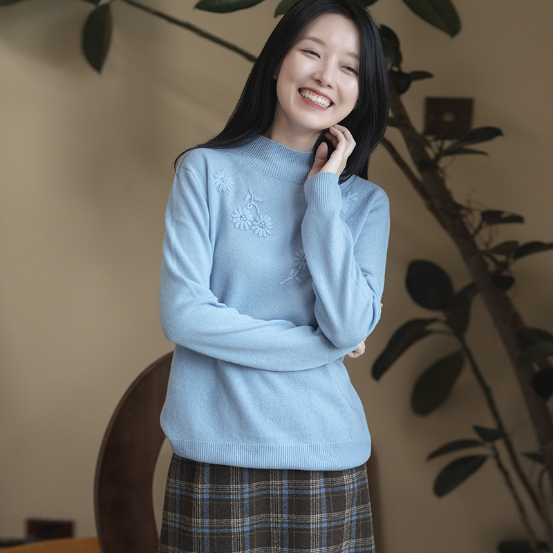 前世今生羊毛套头半高领提花