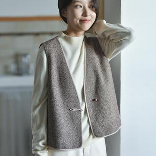 25CXA-003【相思】前世今生复古温婉文艺一粒花扣包条毛呢马夹