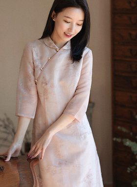 21CXC-258【一盏花缘】前世今生复古温婉轻中式改良旗袍裙