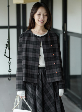 25QDA-116【鸿雁穿云】前世今生复古文艺圆领偏门襟格子短外套