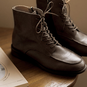 渡秋 22QDS 011 前世今生复古文艺中简系带头层牛皮短靴