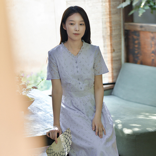 25CXC-374【迷蝶晓梦】前世今生浪漫优雅镂空绣花木耳边领连衣裙