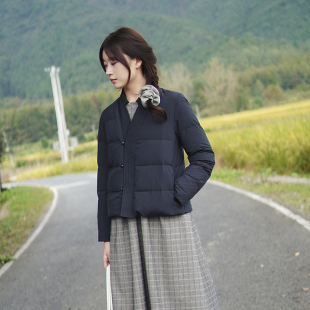 326 交叠V领短款 秋染晴空 汉服式 羽绒服 前世今生轻中式 23QDA