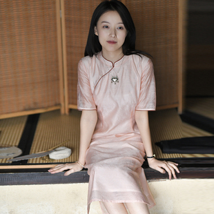 立领粉色提花短袖 25CXC 前世今生复古轻中式 眉眼盈盈 旗袍 255