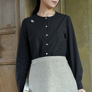 衬衫 23QDA 前世今生文艺复古圆领绣花长袖 一叶秋芳 301