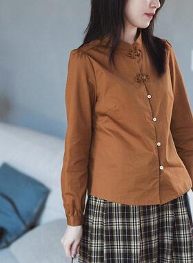 不.退换6-21QDA-188【潇湘柳色】前世今生复古轻中式花扣立领衬衫