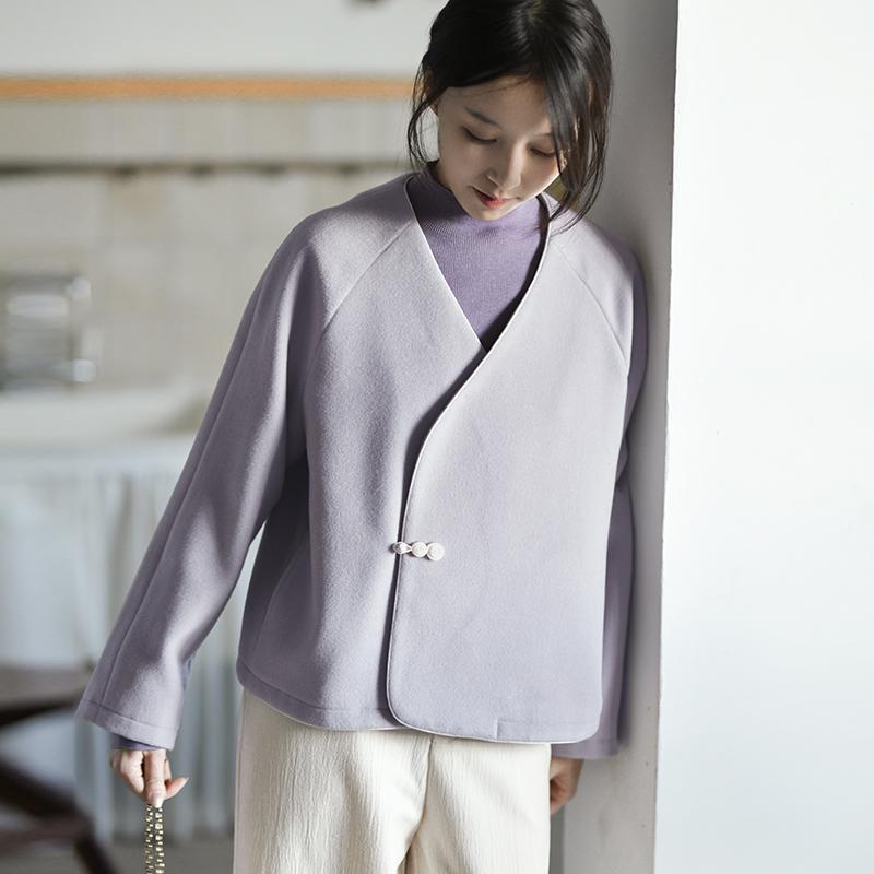 新中式插肩袖一粒花扣短外套