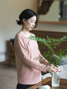 前世今生复古文艺温婉花扣春秋针织T恤 岚山新雨 23QDA 082