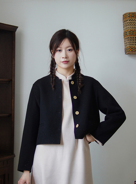 不.退换-23QDA-329【草木飞鸿】前世今生文艺短款秋冬毛呢短外套