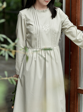 不.退换-24QDC-163【秋色成妆】前世今生文艺木耳边领绣花连衣裙