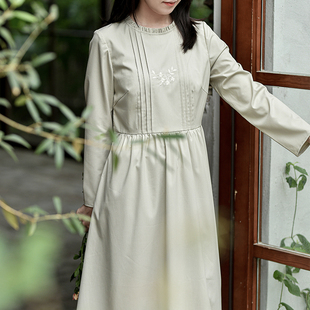 不.退换-24QDC-163【秋色成妆】前世今生文艺木耳边领绣花连衣裙