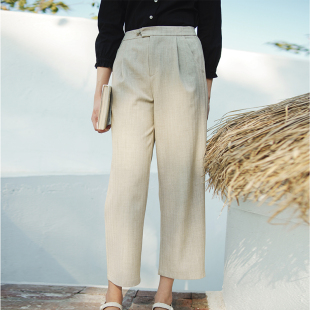 前世今生复古简约文艺压褶休闲直筒裤 沉香结 127 24CXK