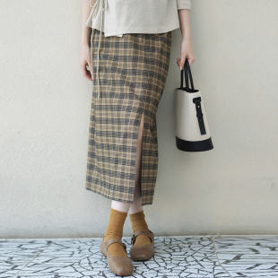 盈盈秋水 046 前世今生复古文艺格纹直身半裙 22QDC 3.20特卖