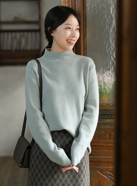 23QDM-047【新事】前世今生简约复古文艺半高领宽松套头打底毛衣