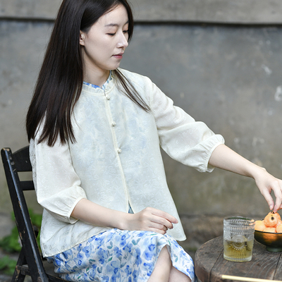温柔典雅木耳边领七分袖衬衫
