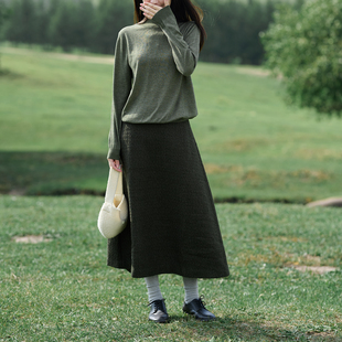 前世今生复古优雅羊毛混纺毛呢A版 新绿 半身裙 302 25QDC