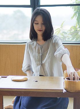 23CXA-116【月与清风】前世今生复古温婉简约文艺百搭七分袖罩衫