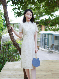 旗袍 23CXC 198 晚风轻语 前世今生复古文艺温婉绣花改良短袖