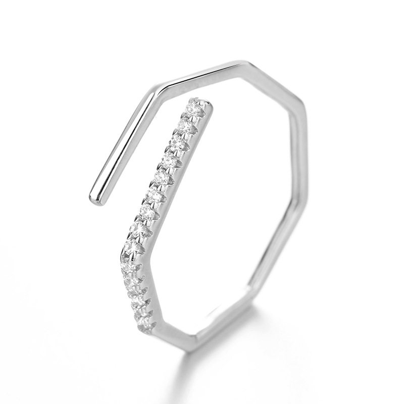 FLASH DIAMOND CROSS GEOMETRIC OPENING RING JAPANESE LIGHT LUXURY DESIGN NICHE PERSONALITY FEMALE COLD WIND INDEX FINGER