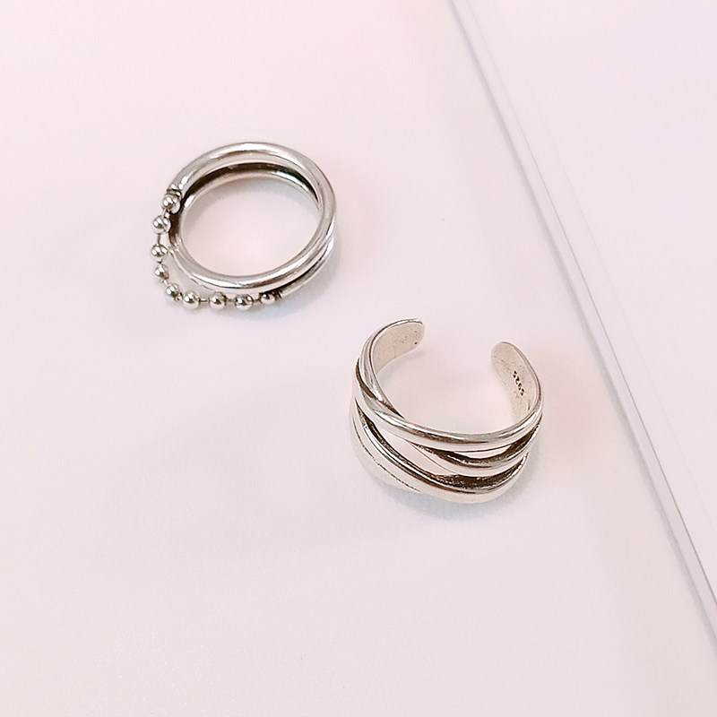 GEOMETRIC CROSS OPENING INDEX FINGER RING WOMENS INS TIDE COLD WIND RETRO THAI SILVER NICHE DESIGN INDEX FINGER RING