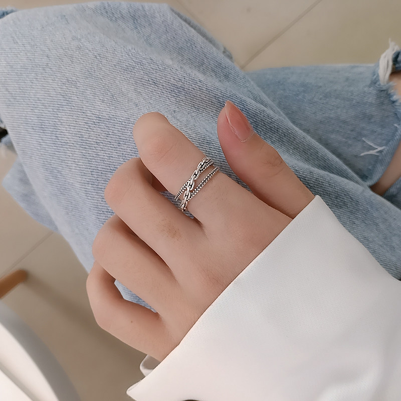 SMILEY RING WOMENS INS TIDE VINTAGE THAI SILVER DISTRESSED OPENING COLD WIND DESIGN SENSE NICHE INDEX FINGER RING