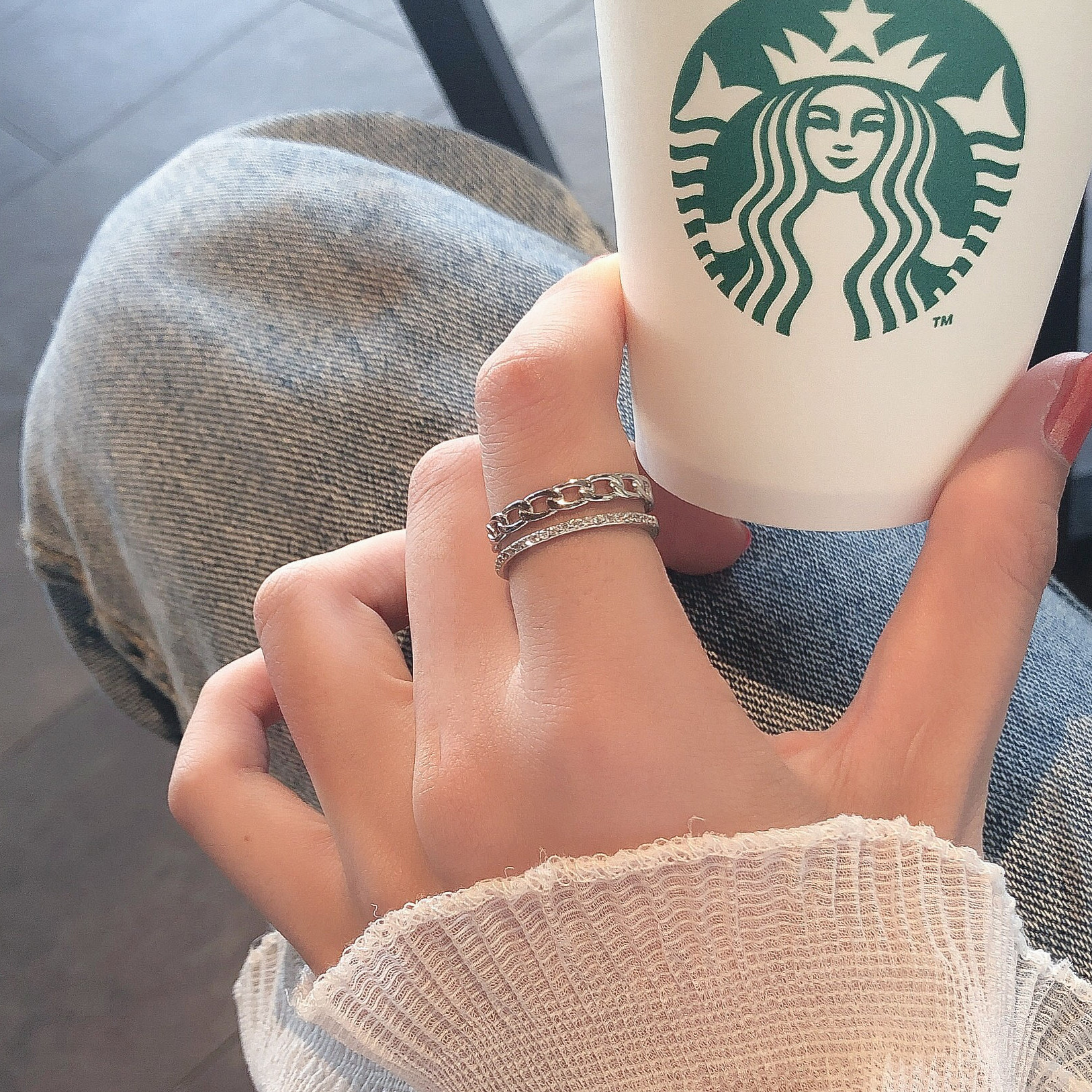 DOUBLE-LAYER CHAIN RING WOMENS INS TRENDY DESIGN NICHE TEMPERAMENT ZIRCON OPENING ADJUSTABLE RING