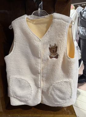 北京环球影城代购正品 秋冬新小黄人麋鹿鹿角tim熊白色棉坎肩马甲