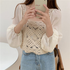 Real price lace top cut out Chiffon bubble sleeve short super fairy small shirt