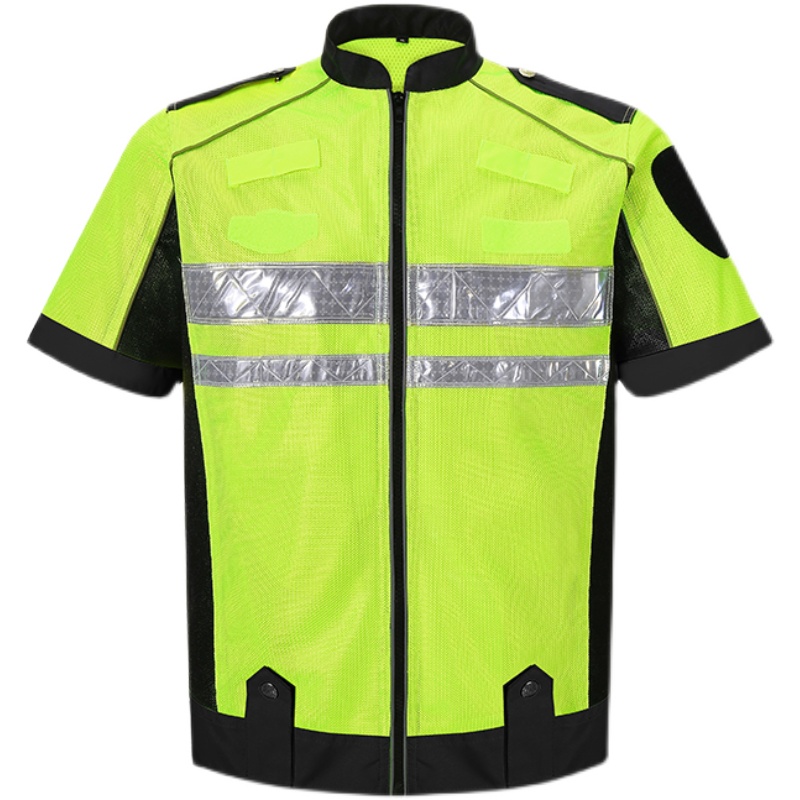 Summer long short sleeve mesh quick-drying breathable traffic rescue safety reflective iron riding high-speed motorcycle riding clothes men