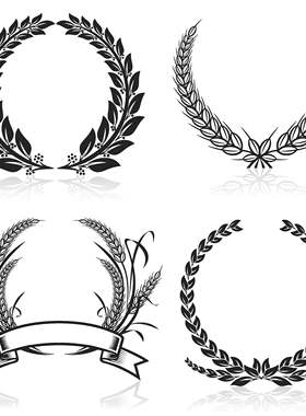 EPS徽章边框欧式花纹麦穗素材可编辑修改矢量源文件设计AI素材