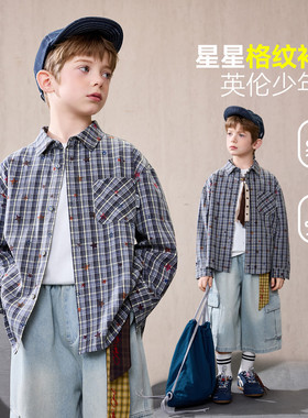 【呼呼严选专属】格纹撞色长袖衬衫男童印花衬衣J261ZHS14625M