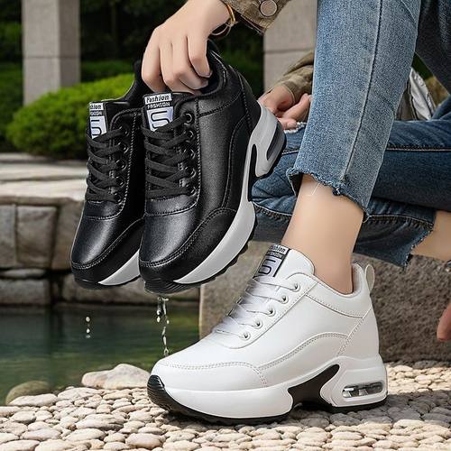 内增高8cm小白鞋女皮面防水单鞋