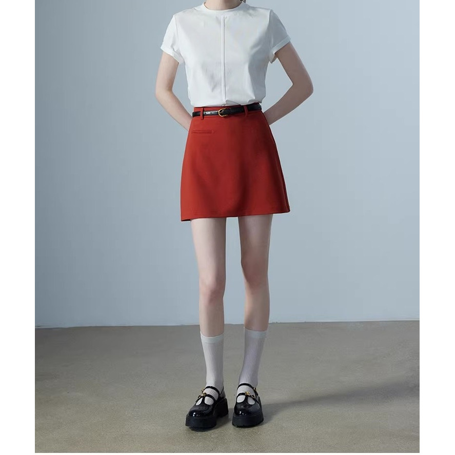 2026春夏款miu系红色高腰显瘦半身裙女包臀a字短裙学院风一步裙
