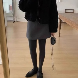 灰色毛呢半身裙女2025秋冬季 显瘦 外穿打底小个子a字包臀短裙修身