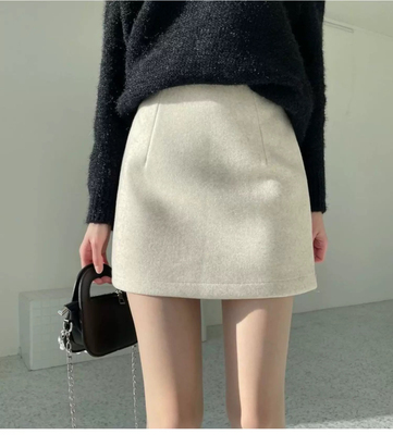 米色毛呢短裙女秋冬韩版