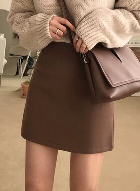 咖色毛呢半身裙女秋冬外穿