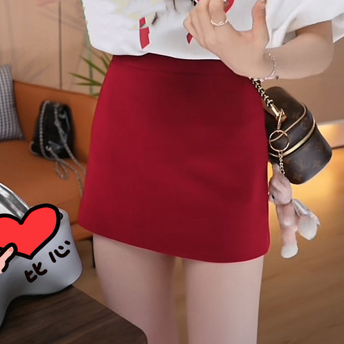 辣妹短款裙红色半身裙女春秋