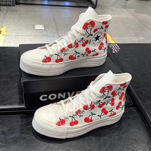 正品CONVERSE匡威All Star lift樱桃图案印花厚底帆布鞋A08096C