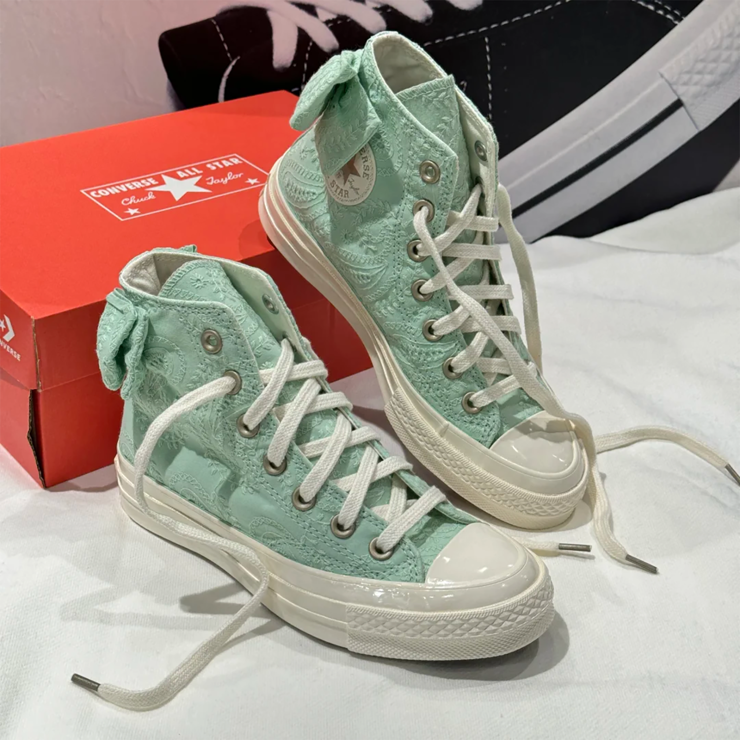 正品CONVERSE匡威薄荷绿腰果花蝴蝶结高帮女子休闲帆布鞋A10245C