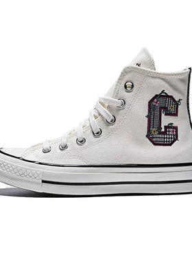 正品converse匡威 女子1970S白色格纹拼接绣花高帮帆布鞋 A15548C