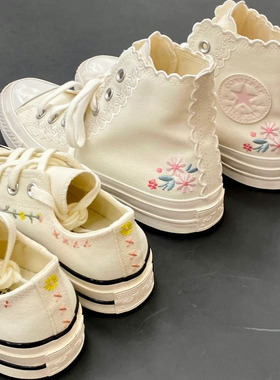 正品converse匡威 1970S花朵刺绣低帮高帮帆布鞋A13541C A15084C