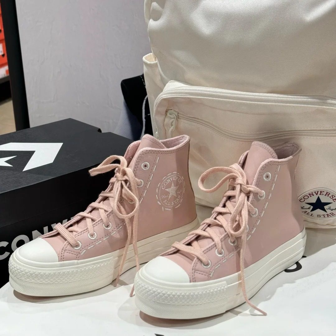 CONVERSE匡威ALLSTAR LIFT粉色皮质加绒经典款厚底高帮鞋A07953c