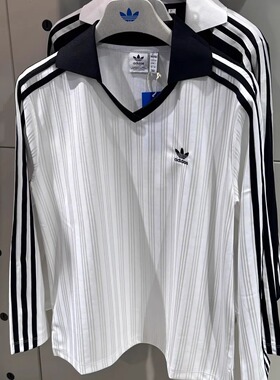 阿迪达斯三叶草女POLO衫宽松刺绣翻领长袖T恤球衣 JD2603 JD2605