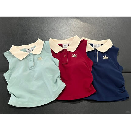 Adidas三叶草女子带胸垫时尚POLO领运动无袖背心T恤KE3893 KE3894