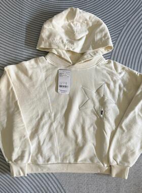 正品匡威 女款五星灯芯绒拼接奶白色套头连帽卫衣 10023511-A01