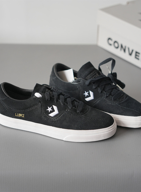 正品CONVERSE匡威黑色L.LOPEZ箭星标翻毛皮麂皮低帮163261c
