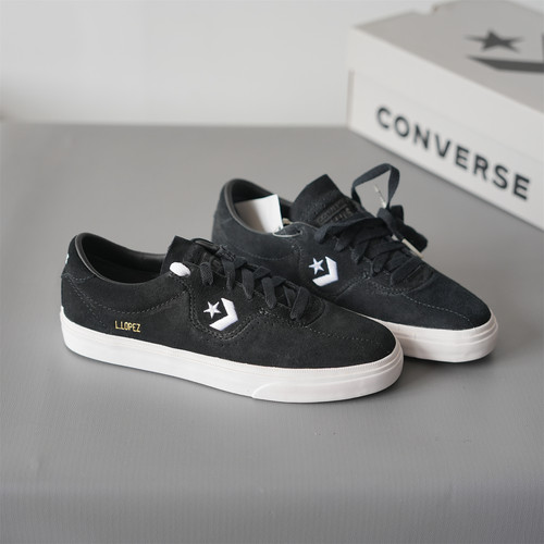 正品CONVERSE匡威黑色L.LOPEZ箭星标翻毛皮麂皮低帮163261c